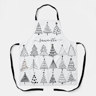 Tablier Arbres de Noël minimalistes avec nom