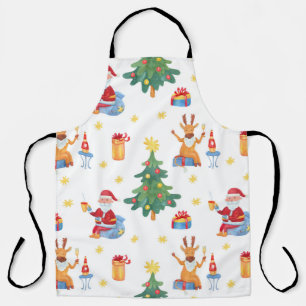 Tablier Arbres de Noël, Père Noël : motif aquarelle.