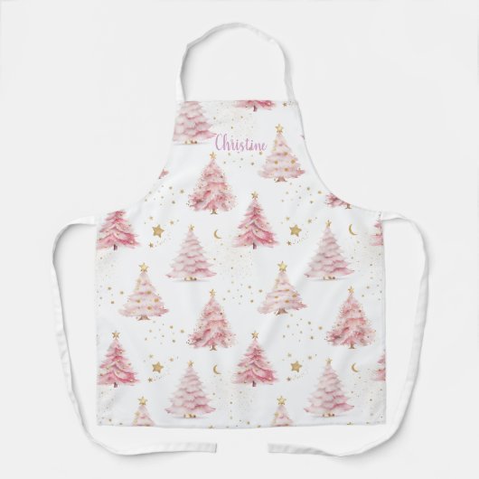 Tablier Arbres de Noël roses Personnalisés (Recto)