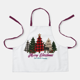 Tablier Arbres de Noël rustiques à carreaux Famille Renne