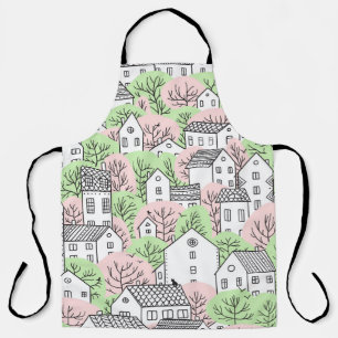 Tablier Arbres, maisons, paysage de la ville de printemps