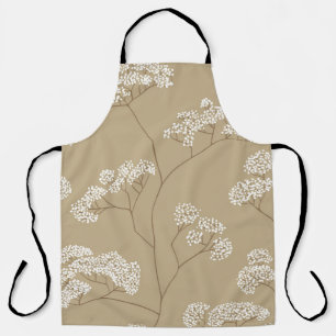 Tablier Arbustes de petites fleurs blanches en palet beige
