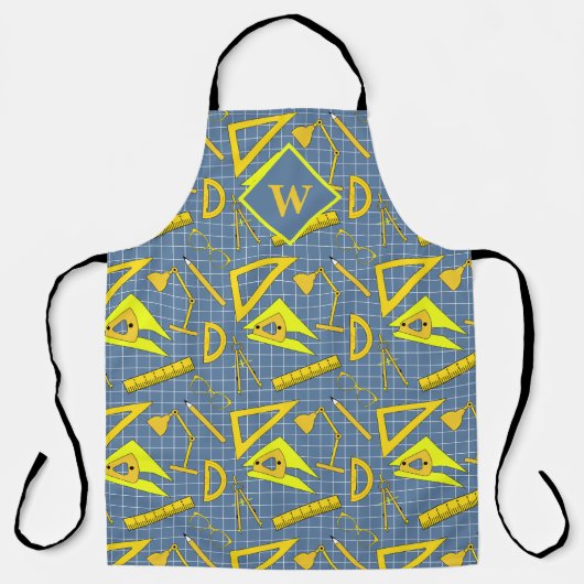 Tablier Architecte et dessinateur Vieux outils scolaires M (Recto)