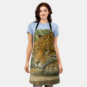 Tablier Ardoise dorée - Leopard reposant en feuillage