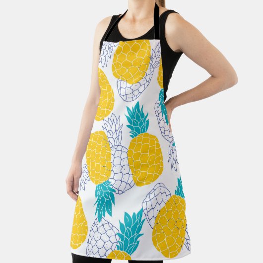 Tablier Arrière - plan blanc ananas, motif sans soudure. (Insitu)