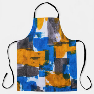 Tablier Art abstrait bleu, orange et gris
