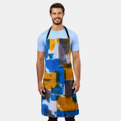 Tablier Art abstrait bleu, orange et gris (Porté)