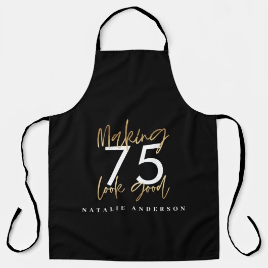 Tablier Art d'anniversaire moderne en or noir modifiable â (Recto)