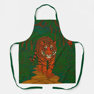 Tablier Art de cloisonné Tigre sur le chemin de la jungle