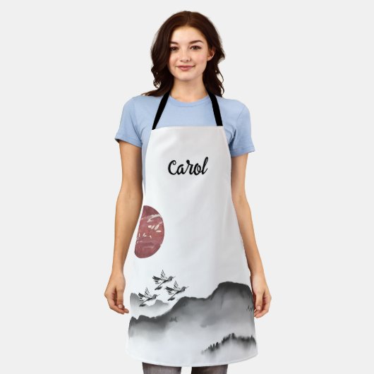 Tablier Art de l'encre japonaise Impression paysagère japo (Porté)