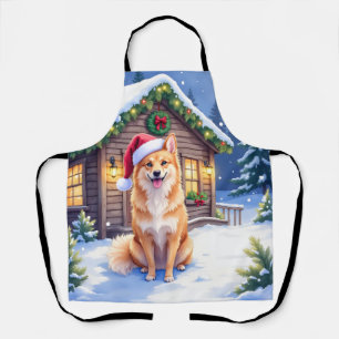 Tablier Art de Noël Chapeau de Père Noël Cabane enneigée S