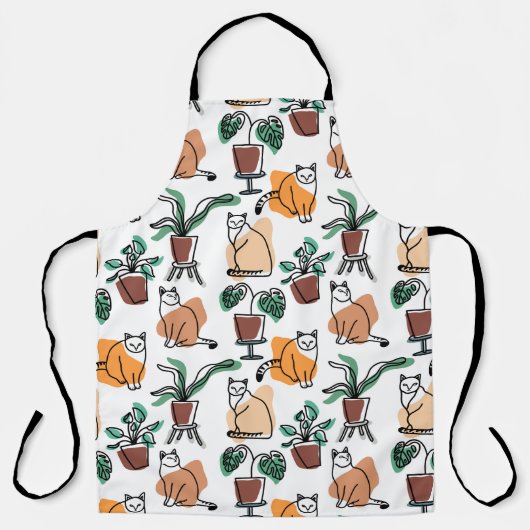 Tablier Art de trait dessin chats et fleurs (Recto)