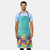 Tablier Art Déco inspiré, sur le turquoise, votre nom (Porté)