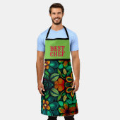 TABLIER ART DOODLE CLASSIQUE DES FLEURS "MEILLEUR CHEF" (Porté)