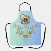 Tablier Art graphique Steampunk turquoise, Mécanique Harmo (Recto)