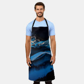 Tablier Art liquide. Or métallique liquide en bleu abstrai (Porté)