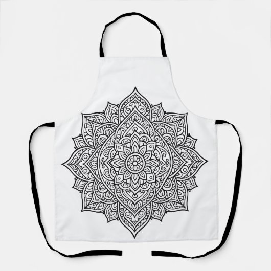 Tablier Art mandala aux lignes noires complexes (Recto)