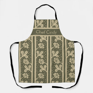 Tablier Art Nouveau Fleurs élégantes Beige et vert Sage