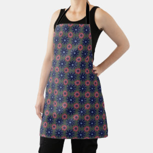 Tablier Art populaire polonais inspiré bleu et rouge sur v