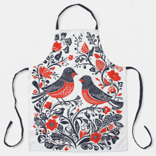 Tablier Art populaire scandinave Oiseaux Lino Coupe Design