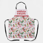 Tablier Art populaire scandinave rose et rouge Joyeux Noël (Recto)