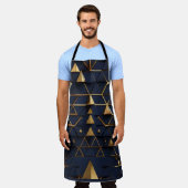 Tablier Art pyramidal bleu foncé et or (Porté)