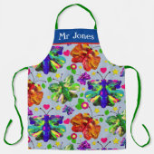 Tablier Art Teacher Papillon bleu élégance créative (Recto)