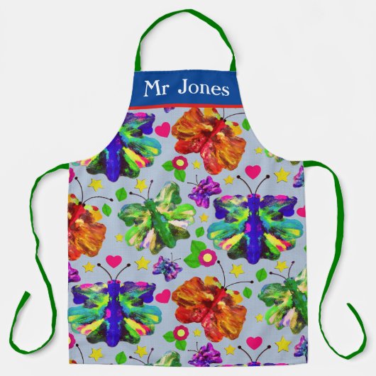 Tablier Art Teacher Papillon bleu élégance créative (Recto)