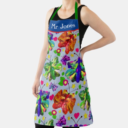 Tablier Art Teacher Papillon bleu élégance créative (Insitu)