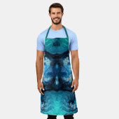 Tablier ASIE ~ ABSTRAIT FRACTAL Bleu Aqua Blanc ~ (Porté)