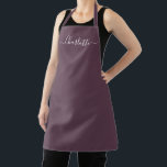 Tablier Aubergine girly violet script personnalisé nom mon<br><div class="desc">Aubergine personnalisée violet script moderne nom texte monogramme uni couleur unie girly élégant chic aubergine violet et blanc texte cuisine tablier. Personnalisez-le avec un nom, une citation, une phrase ou un texte. Idéal pour les cuisiniers, les chefs, la poterie, la céramique, les travaux manuels, le travail, la cuisine, la pâtisserie,...</div>