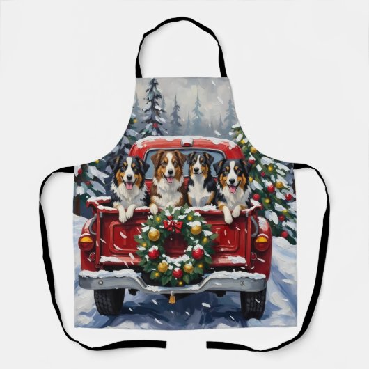 Tablier Australian Shepherd Christmas Red Truck Holiday (Recto)