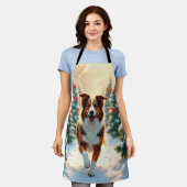 Tablier Australian Shepherd Christmas Tree Farm Painting (Porté)