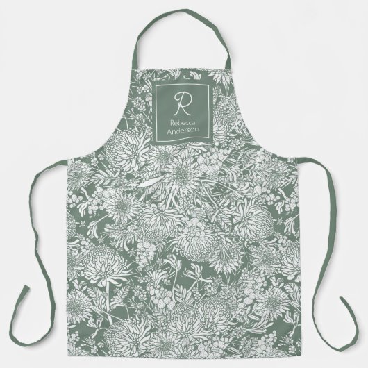 Tablier Australie Pays Jardin Sage Et Blanc (Recto)