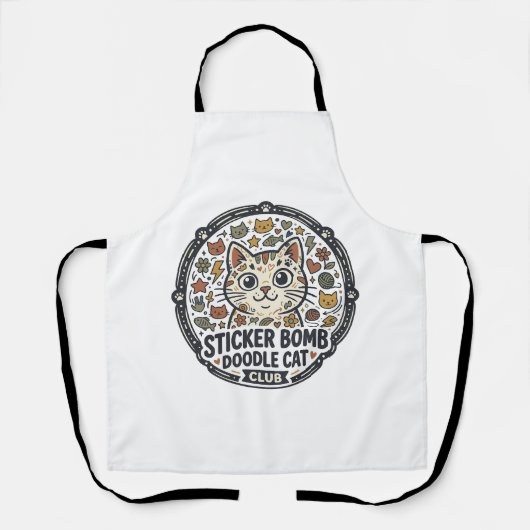 Tablier Autocollant Bombe Doodle Chat POD Art Vectoriel - (Recto)