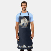 Tablier Automne Blanc Citrouille Russe Feuille Marine Bleu (Porté)