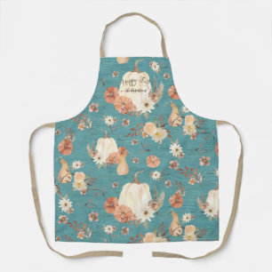 Tablier Automne Floral Automne Citrouille Feuillage Turquo