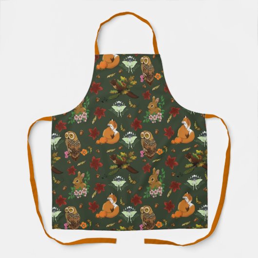 Tablier Automne Forêt forestière Animaux verts (Recto)