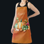 Tablier Automne Moisson Automne Aquarelle Thanksgiving<br><div class="desc">Jolie automne coloré récolte automne abondance de citrouilles et plus. Ajoutez votre propre nom de monogramme. Parfait pour maman,  grand-mère,  ami ou membre de la famille. Belle aquarelle d'art.</div>