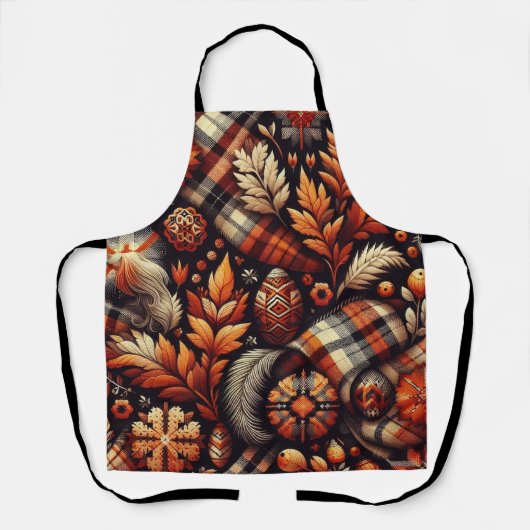 Tablier Automne Plaid Feuilles Orange Black Motif (Recto)