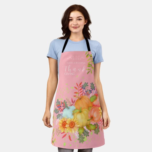 Tablier Automne Thankgiving rose (Porté)