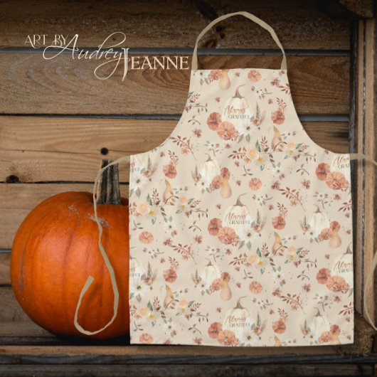 Tablier Automne Thanksgiving BOHO Floral Citrouilles