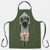 Tablier Autruche Rose Fleurs Vert Olive Art Déco (Recto)