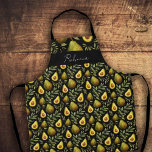 Tablier Avacado Custom Monogram Apron<br><div class="desc">Aquarelle avacado rustique Oeuvre de Valarie Wade. La couleur Arrière - plan peut être modifiée. Monogramme et Nom personnalisé,  option. Parfait pour un peu de plaisir de cuisine de cuisson!</div>