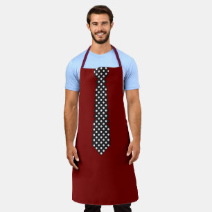 Tablier avec cravate à pois rouge foncé barbecue T