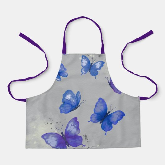 Tablier avec monogramme papillon bleu violet (Recto)