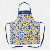 Tablier Avec texte 💛 💙 Bleu et jaune Azulejos floral (Recto)