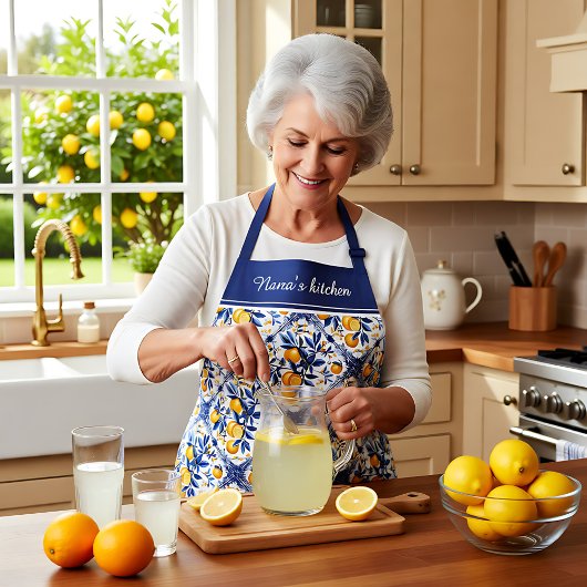 Tablier Avec texte 🍋 Lemon Azulejo avec éléments bleus