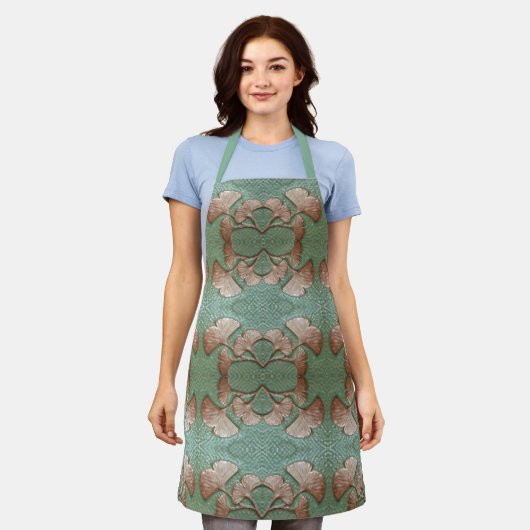 Tablier avec vert et feuille de Gingko en cuivre (Porté)