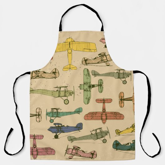 Tablier Avions rétro : Motif Vintage fissuré. (Recto)